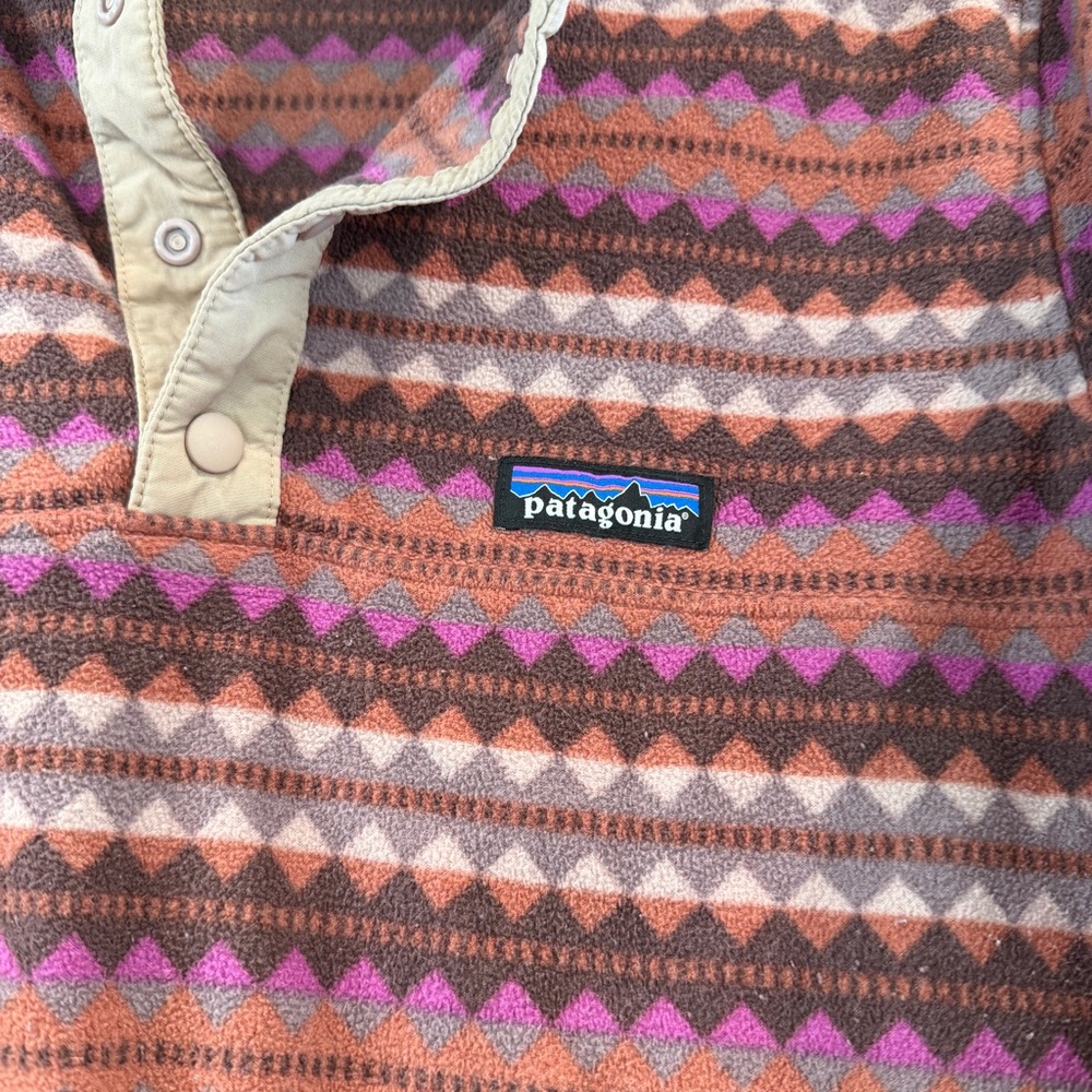 Patagonia Women’s Micro-D Snap-T Fleece in Pink Diamond Stripe Sisu Brown sz XL - Picture 7 of 11